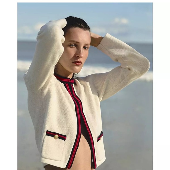 NWT J Crew Emilie Sweater Lady Jacket w/ Contrast Trim Sz. Large - Picture 2 of 8